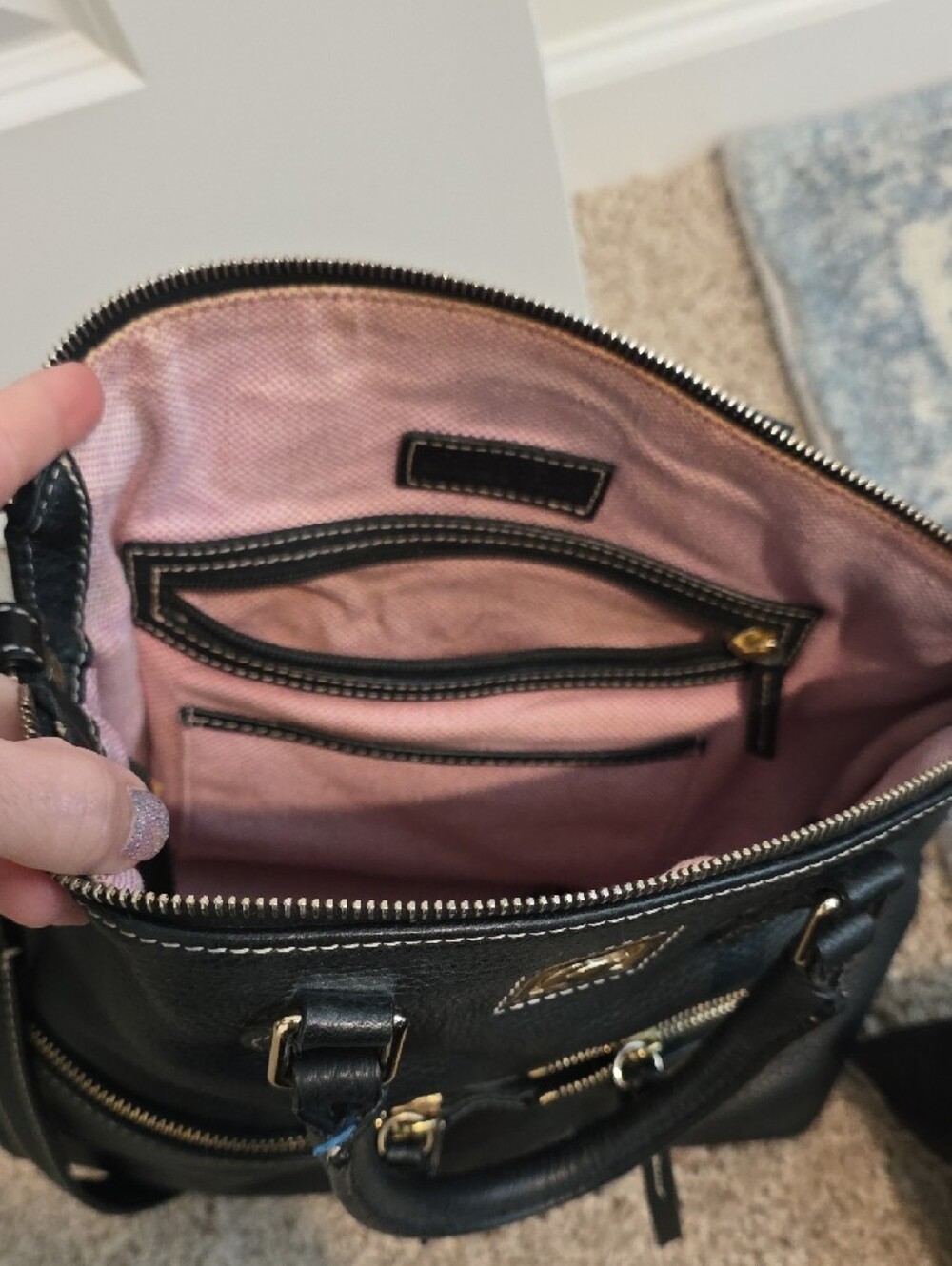 Dooney & Bourke Black Pebble Leather Satchel with Gold Hardware - Picture 6 of 9